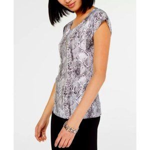 Grane Silver Black Gray Blouse Top Large Animal Print Top Size Large